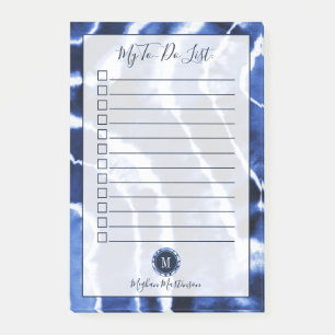 Gefärbte Krawatte-Aquarellfarbenmonogramm für blau Post-it Klebezettel