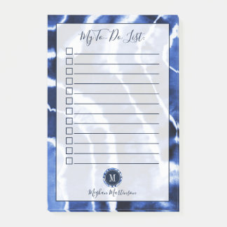 Gefärbte Krawatte-Aquarellfarbenmonogramm für blau Post-it Klebezettel
