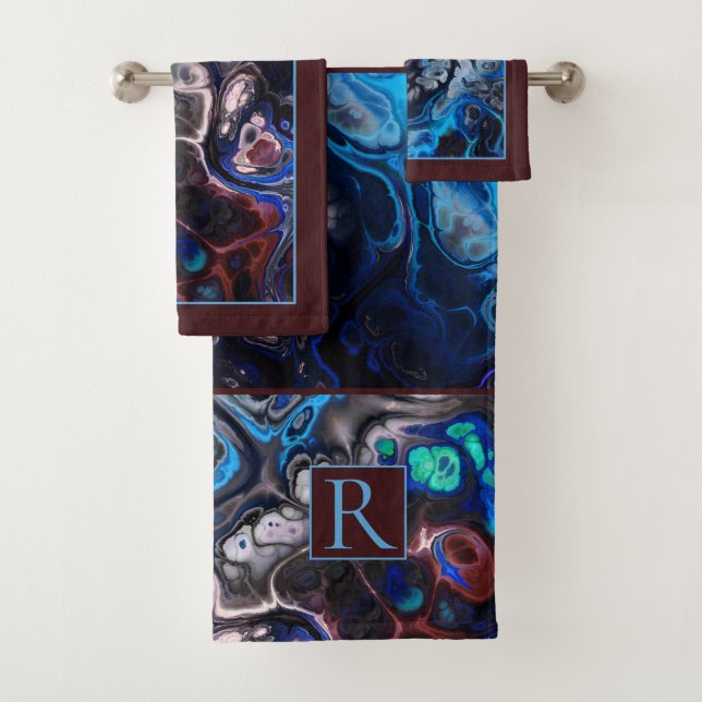 Gefärbte Krawatte aus blau, schwarz und bordeauxfa Badhandtuch Set (Insitu)