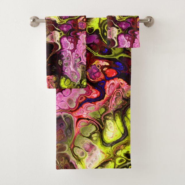 Gefärbte Krawatte aus rosa und chartreuse Marmor Badhandtuch Set (Insitu)