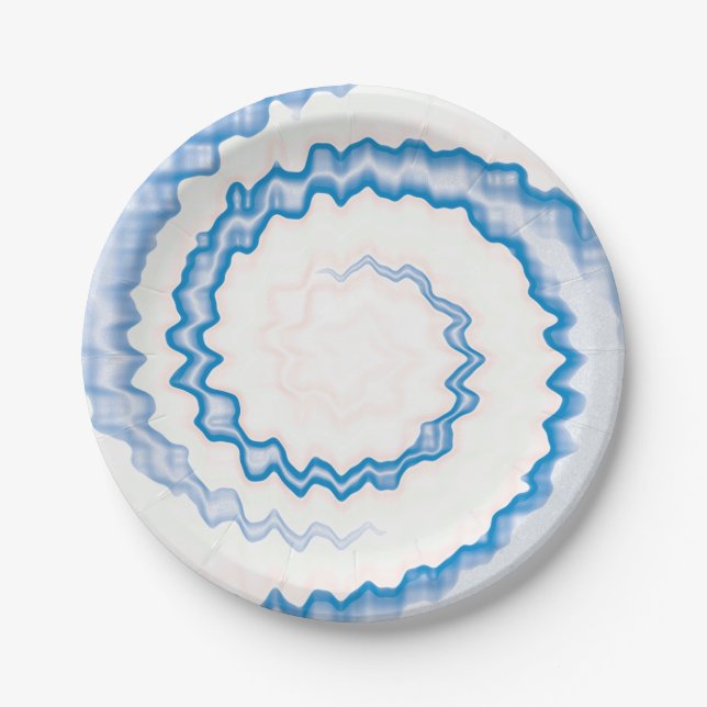 Gefärbte Krawatte Blau weißes Swirbelmuster Party Pappteller (Vorderseite)