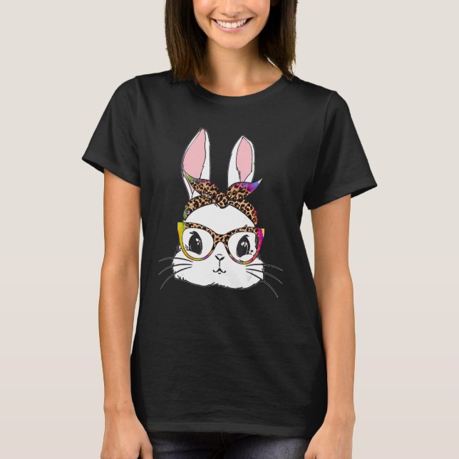 Gefärbte Krawatte Bunny Face Leopard Brille Headba T-Shirt (Vorderseite)