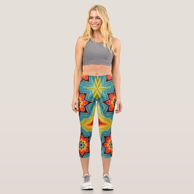 Gefärbte Krawatte der Sterne Capri Leggings (Vorderseite)