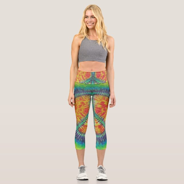 Gefärbte Krawatte des Friedenszeichens Capri Leggings (Vorderseite)