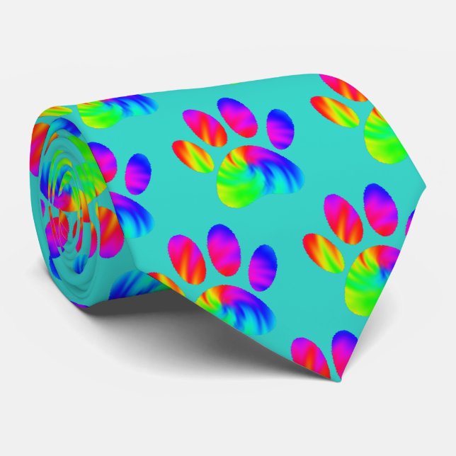 Gefärbte Krawatte Dog Paw drucken Graphic Blue Gre (Gerollt)