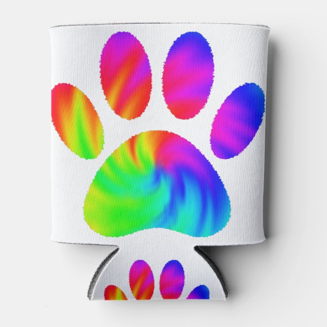 Gefärbte Krawatte Dog Paw Print Graphic Dosenkühler (Vorderseite)