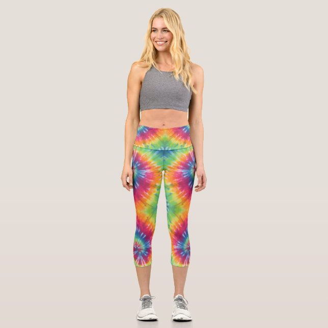 Gefärbte Krawatte drehen Capri Leggings (Vorderseite)