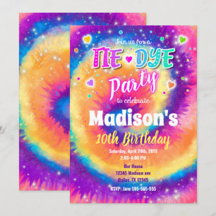 gefärbte Krawatte Einladung zum Geburtstag, Hippie