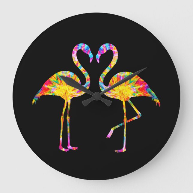 GEFÄRBTE KRAWATTE FLAMINGO GROßE WANDUHR (Vorderseite)
