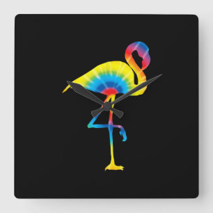 Gefärbte Krawatte Flamingo Rainbow Print Bird Anim Quadratische Wanduhr