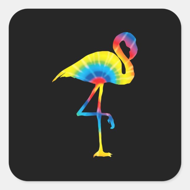 Gefärbte Krawatte Flamingo Rainbow Print Bird Anim Quadratischer Aufkleber (Vorderseite)