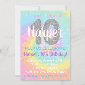 Gefärbte Krawatte Geburtstag Einladung 10. Geburts