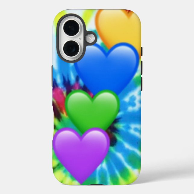 Gefärbte Krawatte Hearts iPhone 16 Fall Hülle (Rückseite)