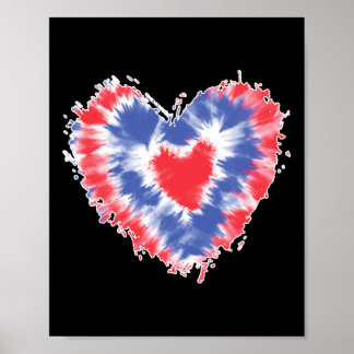 Gefärbte Krawatte Herz USA Flaggenfarben Blau und  Poster