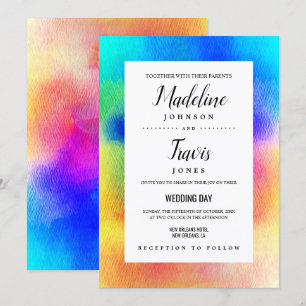 Gefärbte Krawatte Hippie 60er Watercolor Hochzeit  Einladung
