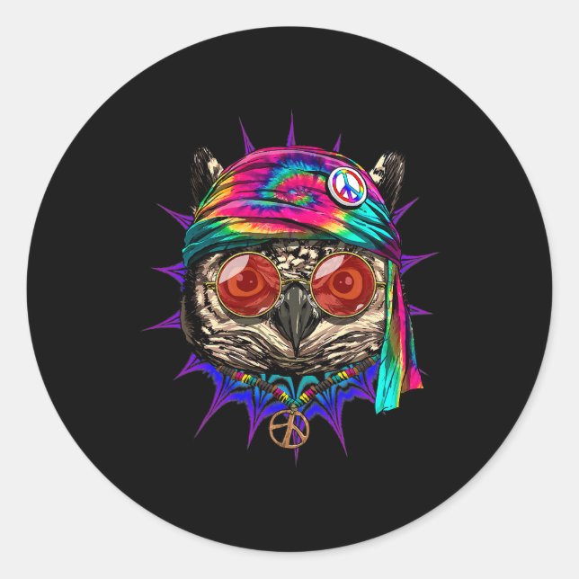 Gefärbte Krawatte Hippie Owl Hippiness Peace Liebe Runder Aufkleber (Vorderseite)