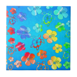 Gefärbte Krawatte Honu und Hibiskus Fliese