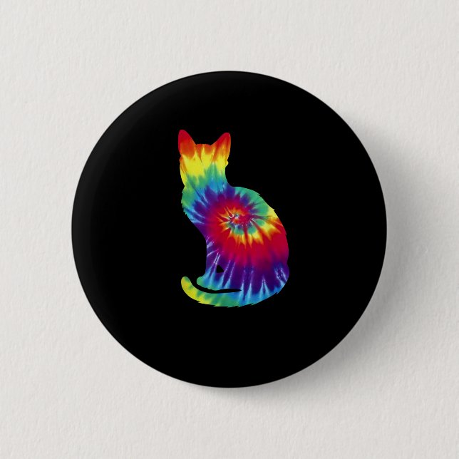 Gefärbte Krawatte Kat Shirt _ Farbige Tye Färbung  Button (Vorderseite)