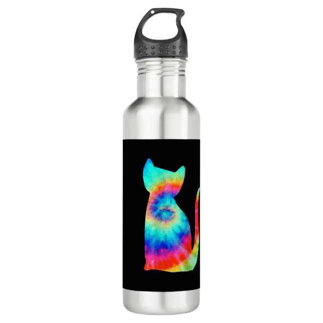 Gefärbte Krawatte Katze _ Farbige Tye Färbung Kätz Edelstahlflasche (Vorderseite)