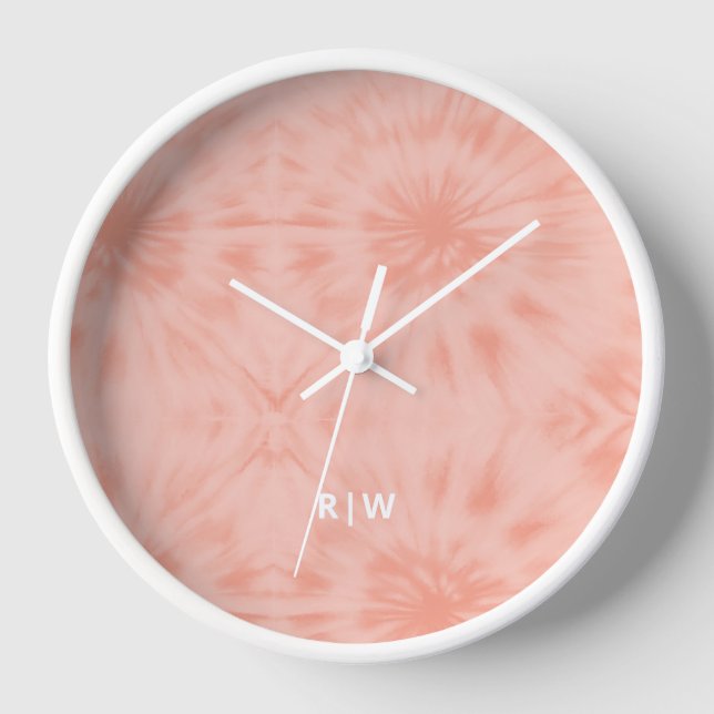 Gefärbte Krawatte | Korallenrosa Moderne Pastelle Uhr (Vorderseite)