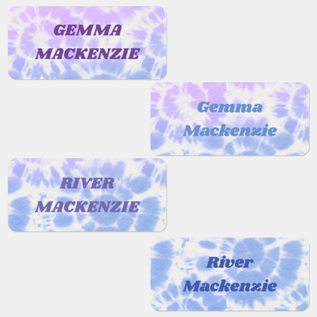 Gefärbte Krawatte Lavender Blue Kids Name Kleidung Etiketten (Gruppe)