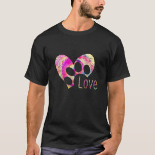 Gefärbte Krawatte Liebe Dog Paw Print Animal Paw D T-Shirt