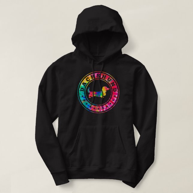 Gefärbte Krawatte Long Hair Dackel Hund Mama Vater Hoodie (Design vorne)