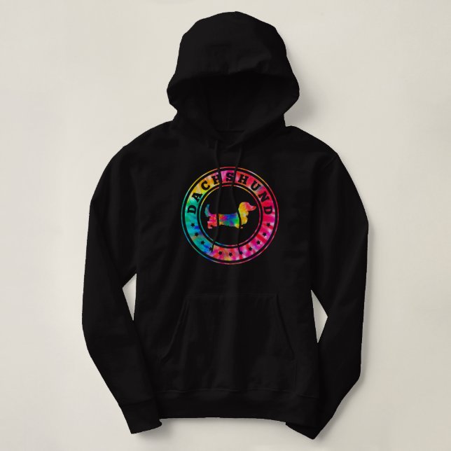 Gefärbte Krawatte Long Hair Dackel Hund Mama Vater Hoodie (Design vorne)