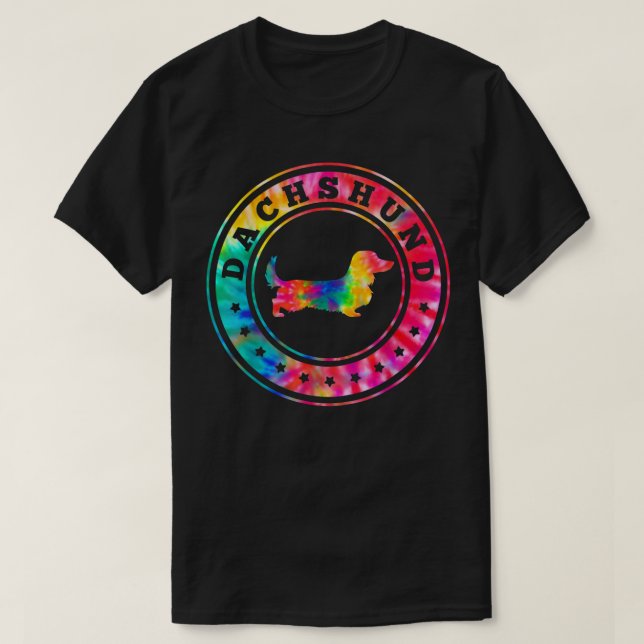 Gefärbte Krawatte Long Hair Dackel Hund Mama Vater T-Shirt (Design vorne)