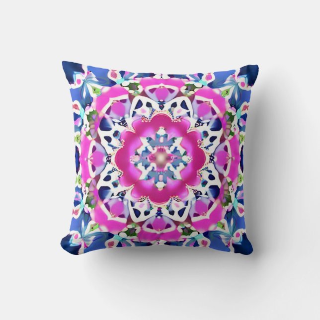 Gefärbte Krawatte Mandala Muster Denim Blau und Ro Kissen (Vorderseite)