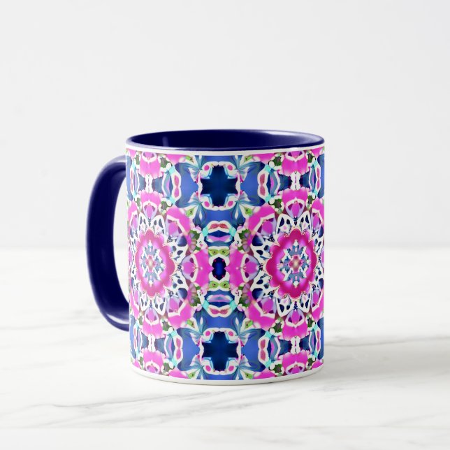 Gefärbte Krawatte Mandala Muster Denim Blau und Ro Tasse (Vorderseite Links)