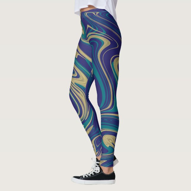 Gefärbte Krawatte Marble Liquid Blue Leggings (Links)
