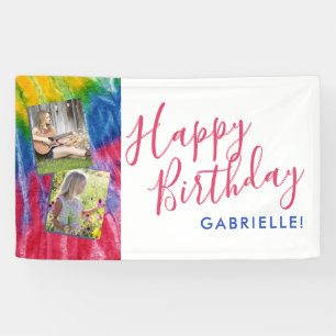 Gefärbte Krawatte Modernes Retro Vibes Happy Gebu Banner