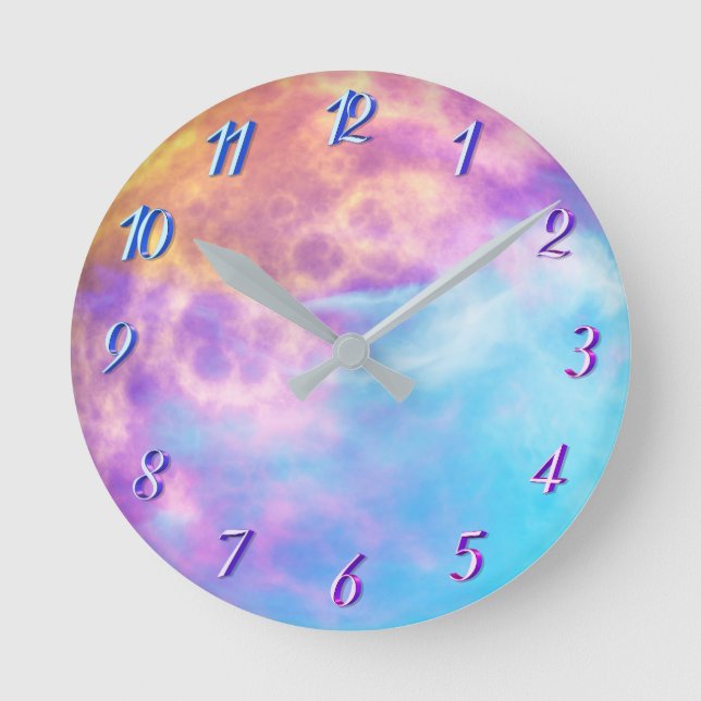 gefärbte Krawatte Mond Runde Wanduhr (Vorderseite)