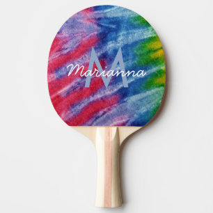 Gefärbte Krawatte Monogramm Name Retro Hippie Tischtennis Schläger