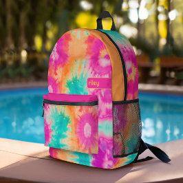 Gefärbte Krawatte Muster Hot Pink Orange Aquamarin Bedruckter Rucksack