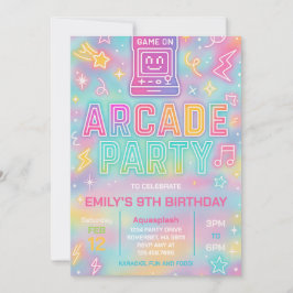 Gefärbte Krawatte Neon Glow Arcade Party Geburtsta Einladung