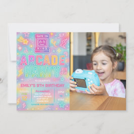 Gefärbte Krawatte Neon Glow Arcade Party Geburtsta Einladung