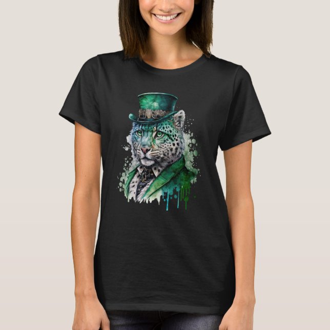 Gefärbte Krawatte Panther Tuxedo Leprechaun Hat St T-Shirt (Vorderseite)