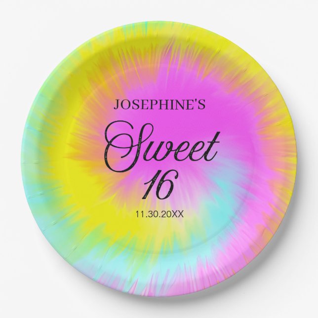 Gefärbte Krawatte Pastel Boho 16. Geburtstag Pappteller (Vorderseite)