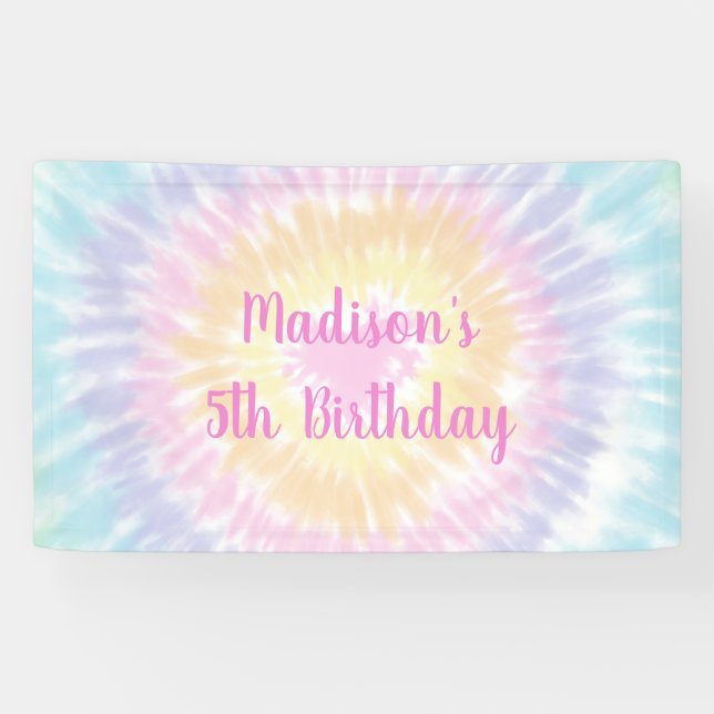 Gefärbte Krawatte Pastel Rainbow Boho Hippie Birth Banner (Horizontal)