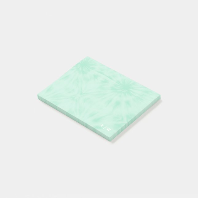 Gefärbte Krawatte | Pastell Minze Green Monogram Post-it Klebezettel (angewinkelt)