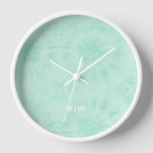Gefärbte Krawatte Pastell Minze Green Monogram Uhr