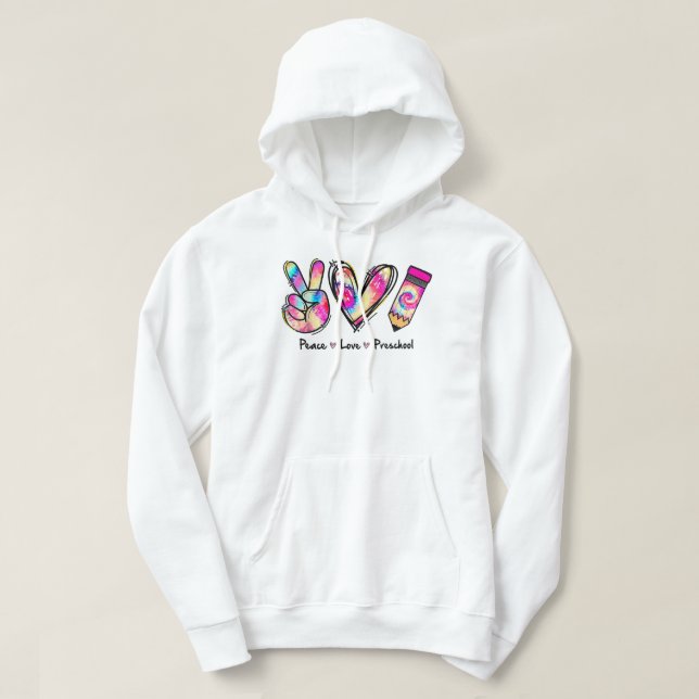 Gefärbte Krawatte Peace Liebe and Preschool Girl B Hoodie (Design vorne)