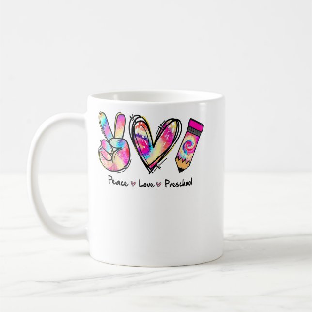 Gefärbte Krawatte Peace Liebe and Preschool Girl B Kaffeetasse (Links)