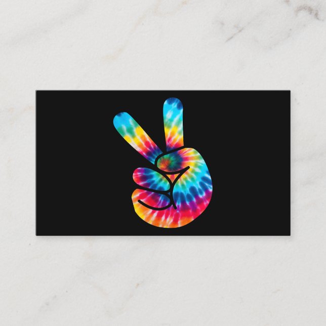 Gefärbte Krawatte Peace Sign Hand V Hand 60er 70er Visitenkarte (Vorderseite)