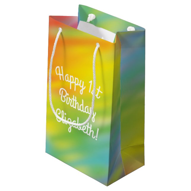 Gefärbte Krawatte Rainbow Birthday Party Kleine Geschenktüte (Rückseite Schrägansicht)