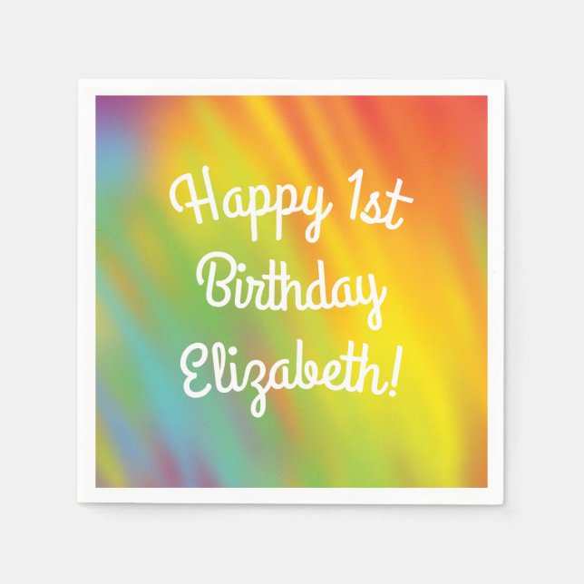 Gefärbte Krawatte Rainbow Birthday Party Serviette (Vorderseite)