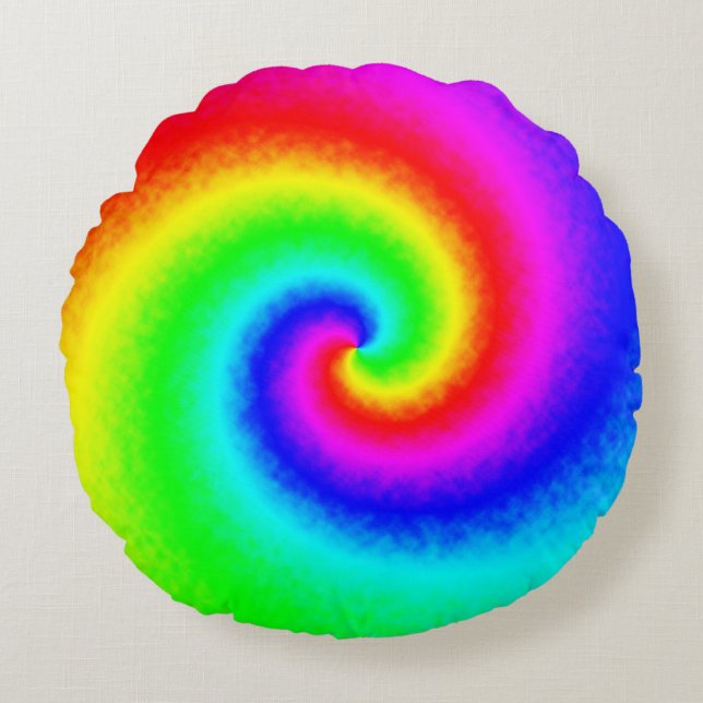 Gefärbte Krawatte Rainbow Swirl Hippie Boho Chic Rundes Kissen (Vorderseite)