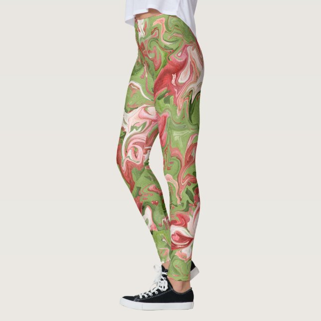Gefärbte Krawatte Red Green Christmas Design Leggings (Links)